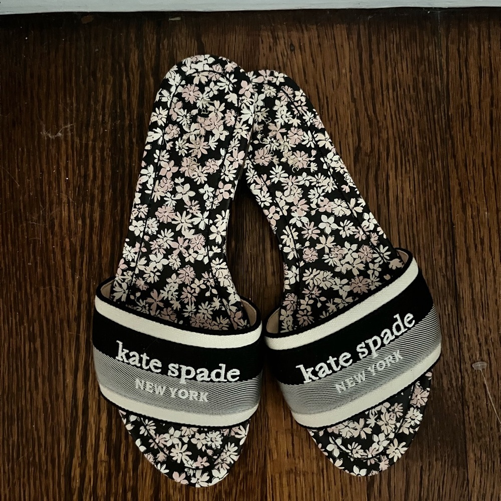 Kate Spade Black and White Floral Slides